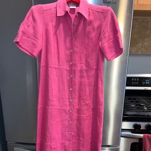 Harve Benard S LINEN MAXI LONG Dress FULL BUTTON FRONT SHORT SLEEVES COLLARED 4